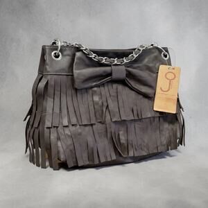 NWT Meigallo Complementos Imported from Spain Vegan Leather Fringe Bow Crossbody